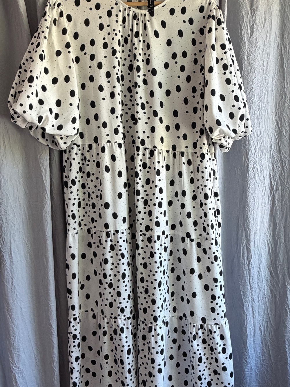 Influence Black White Dalmatian Spot Tiered Midi Dress Puff Sleeve Plus Size 22